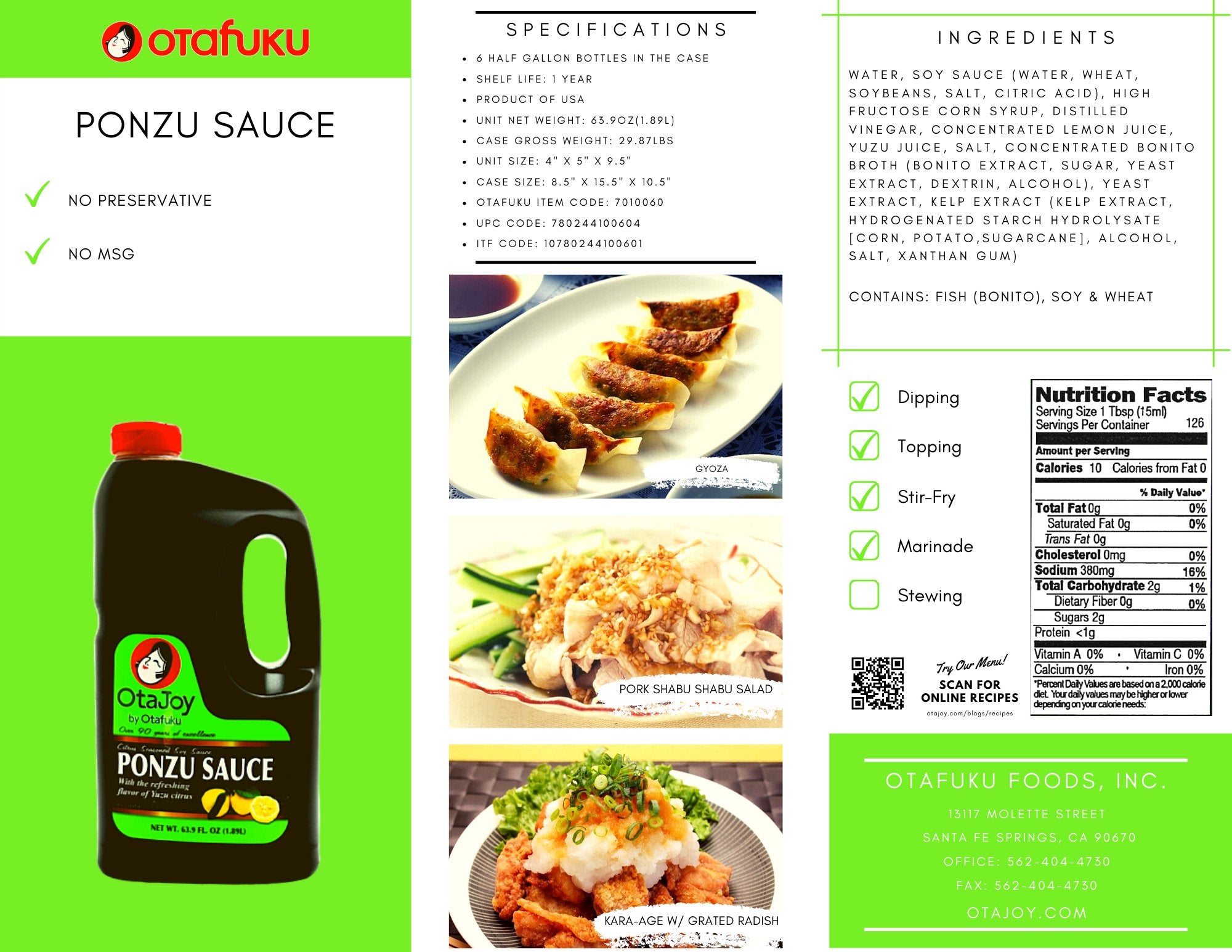 Ponzu Sauce 63.9 OZ – Otafuku Foods